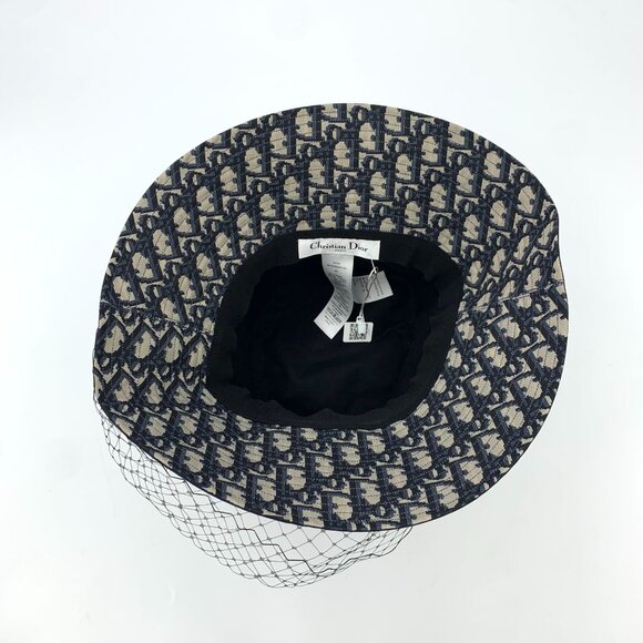 Christian Dior Navy Blue Fisherman Hat With Net Veil & Monogram Interior 57cm Ca main image 4
